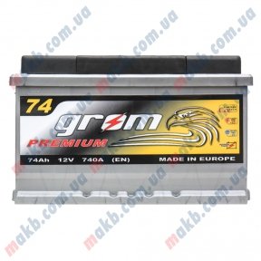 Акумулятор Grom Premium 74Ah R+ 740A (Низькобазовий)