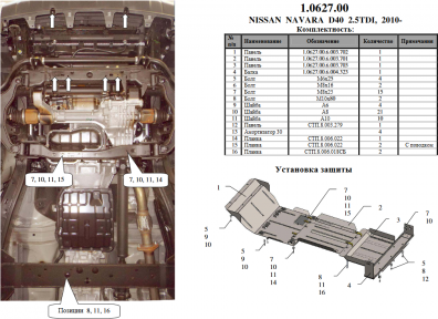 Защита двигателя КОЛЬЧУГА для Nissan Navara IV (2010-) 2,5 TDI