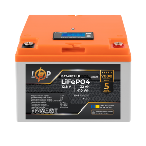 Акумулятор LP LiFePO4 12,8V - 32 Ah (410Wh) (BMS 50А/25A) пластик LCD Акумулятор LP LiFePO4 12,8V - 32 Ah (410Wh) (BMS 50А/25A) пластик LCD