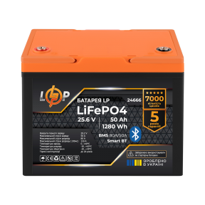 Акумулятор LP LiFePO4 25,6V - 50 Ah (1280Wh) (BMS 80A/50А) пластик Smart BT Акумулятор LP LiFePO4 25,6V - 50 Ah (1280Wh) (BMS 80A/50А) пластик Smart BT
