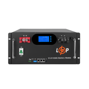 Акумулятор LP LiFePO4 51,2V - 120 Ah 6000Wh (Smart BMS 100A) с LCD RM AB RS485/CAN Акумулятор LP LiFePO4 51,2V - 120 Ah 6000Wh (Smart BMS 100A) с LCD RM AB RS485/CAN