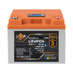 Акумулятор LP LiFePO4 12,8V - 50 Ah (640Wh) (BMS 80А/50A) пластик LCD Smart BT Акумулятор LP LiFePO4 12,8V - 50 Ah (640Wh) (BMS 80А/50A) пластик LCD Smart BT