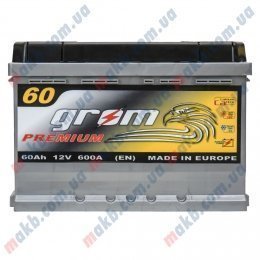 Аккумулятор Grom Premium 60Ah R+ 600A (низкобазовый)